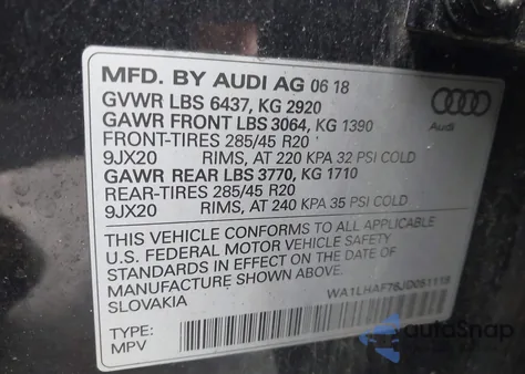 2018 Audi Q7 2.0T Premium из США, поврежденный, VIN WA1LHAF76JD051118